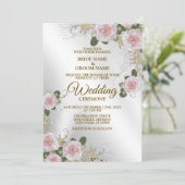 Invitation Mariage Rose Blanc Floral Argent Rustique Élégant (Debout devant)