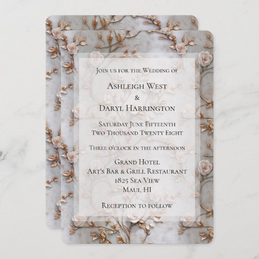 Invitation Mariage Rose blanc gris chic (Devant / Derrière)