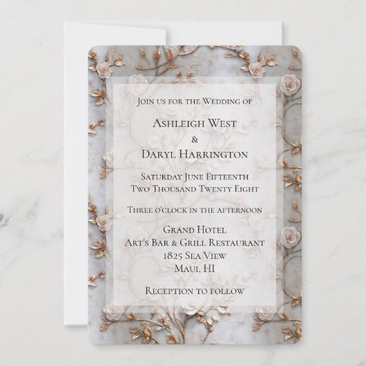 Invitation Mariage Rose blanc gris chic (Devant)