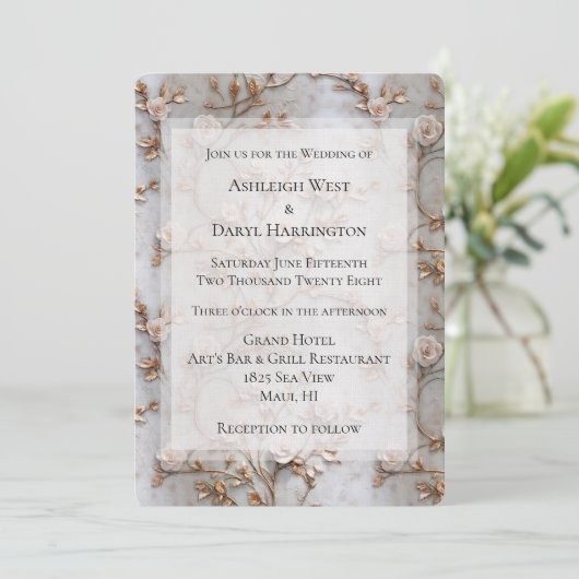 Invitation Mariage Rose blanc gris chic (Debout devant)