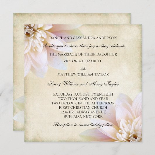 Invitation Mariage rose blanc lotus (Devant / Derrière)