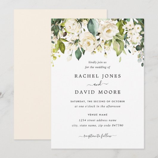 Invitation Mariage Rose Blanc Or (Devant / Derrière)