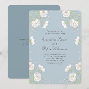 Invitation Mariage Rose Blanche Bleu Poussiéreux