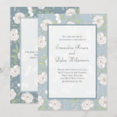 Invitation Mariage Rose Blanche Bleu Poussiéreux (Devant / Derrière)