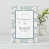 Invitation Mariage Rose Blanche Bleu Poussiéreux (Debout devant)