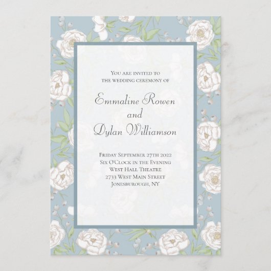 Invitation Mariage Rose Blanche Bleu Poussiéreux (Devant)