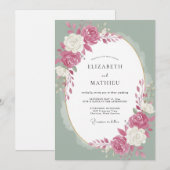 Invitation Mariage Rose Blanche Magenta (Devant / Derrière)