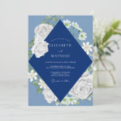 Invitation Mariage Rose Blanche Navy (Debout devant)