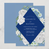 Invitation Mariage Rose Blanche Navy (Devant / Derrière)