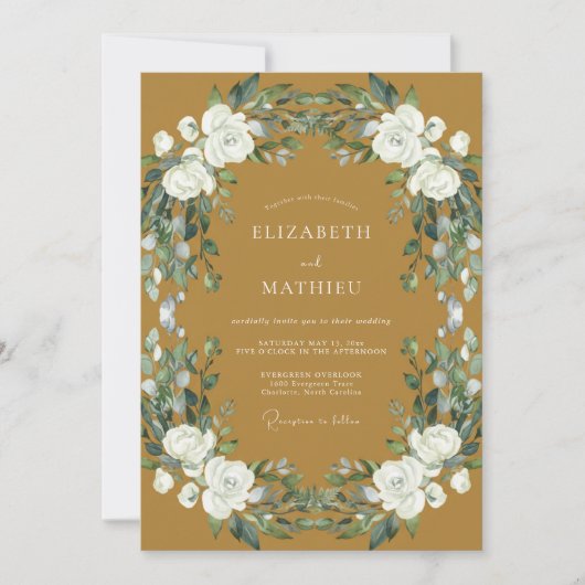 Invitation Mariage Rose Blanche Ocre (Devant)