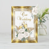 Invitation Mariage Rose Blanche Or Champagne Or 2 (Debout devant)