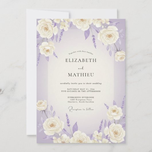 Invitation Mariage Rose Blanche Pervenche (Devant)