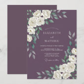 Invitation Mariage Rose Blanche Prune (Devant / Derrière)