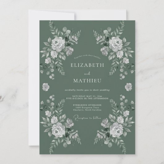 Invitation Mariage Rose Blanche Sauge (Devant)