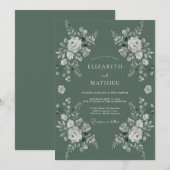 Invitation Mariage Rose Blanche Sauge (Devant / Derrière)