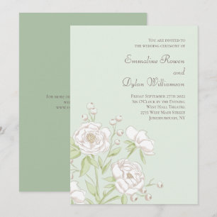 Invitation Mariage Rose Blanche Vert Sauge