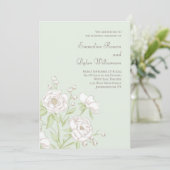 Invitation Mariage Rose Blanche Vert Sauge (Debout devant)