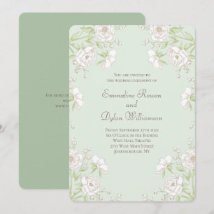 Invitation Mariage Rose Blanche Vert Sauge