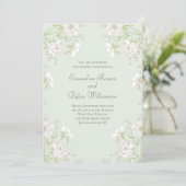 Invitation Mariage Rose Blanche Vert Sauge (Debout devant)