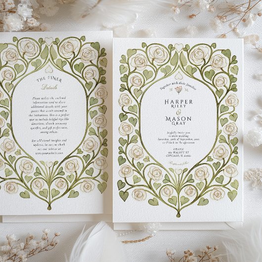 Invitation Mariage Rose Blanche & Vigne à Cœur