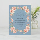 Invitation Mariage Rose Bleu Acier (Debout devant)