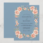 Invitation Mariage Rose Bleu Acier (Devant / Derrière)
