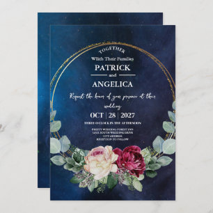 Invitation Mariage rose bleu bleu de la marine moderne