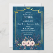 Invitation Mariage rose bleu bleu de la marine moderne (Devant)