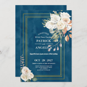 Invitation Mariage rose bleu bleu de la marine moderne