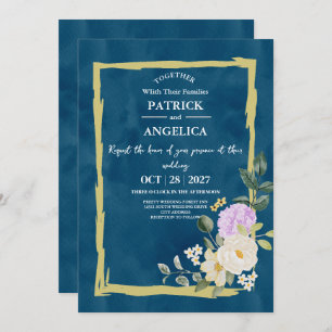 Invitation Mariage rose bleu bleu de la marine moderne
