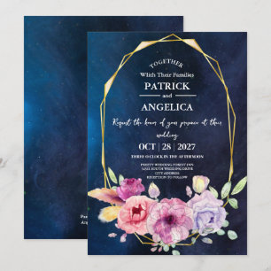Invitation Mariage rose bleu bleu de la marine moderne