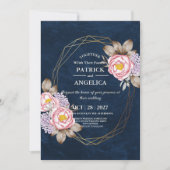 Invitation Mariage rose bleu bleu de la marine moderne (Devant)