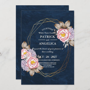Invitation Mariage rose bleu bleu de la marine moderne