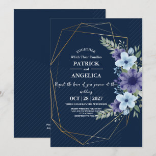 Invitation Mariage rose bleu bleu de la marine moderne