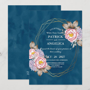 Invitation Mariage rose bleu bleu de la marine moderne