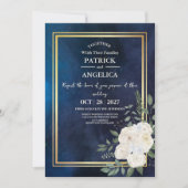Invitation Mariage rose bleu bleu de la marine moderne (Devant)
