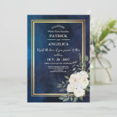 Invitation Mariage rose bleu bleu de la marine moderne (Debout devant)