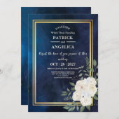Invitation Mariage rose bleu bleu de la marine moderne (Devant / Derrière)
