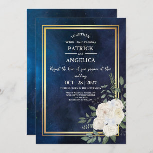 Invitation Mariage rose bleu bleu de la marine moderne
