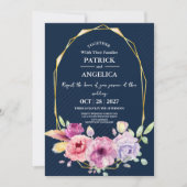 Invitation Mariage rose bleu bleu de la marine moderne (Devant)