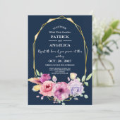 Invitation Mariage rose bleu bleu de la marine moderne (Debout devant)