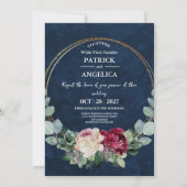 Invitation Mariage rose bleu bleu de la marine moderne (Devant)