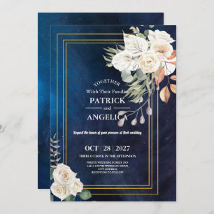 Invitation Mariage rose bleu bleu de la marine moderne