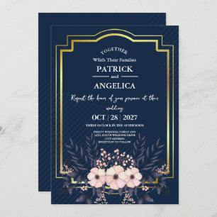 Invitation Mariage rose bleu bleu de la marine moderne