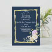 Invitation Mariage rose bleu bleu de la marine moderne (Debout devant)