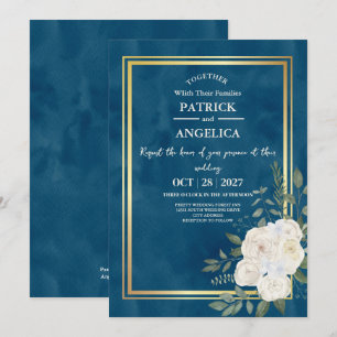 Invitation Mariage rose bleu bleu de la marine moderne