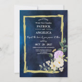 Invitation Mariage rose bleu bleu de la marine moderne (Devant)