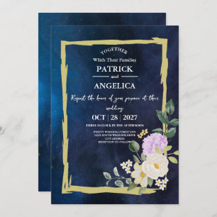 Invitation Mariage rose bleu bleu de la marine moderne