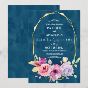 Invitation Mariage rose bleu bleu de la marine moderne
