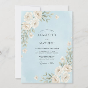 Invitation Mariage Rose Bleu Ciel